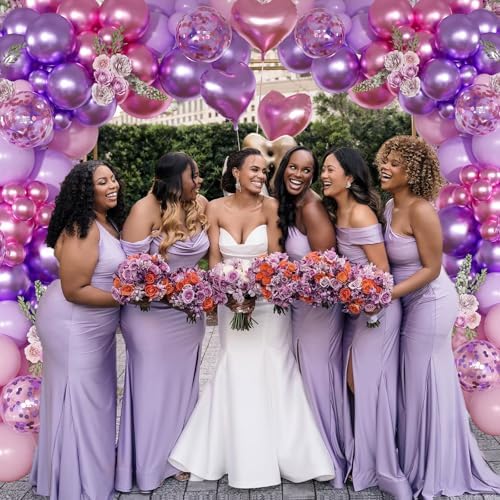 Pink Purple Balloon Garland Arch Kit, Metallic Purple Balloons - Image 2