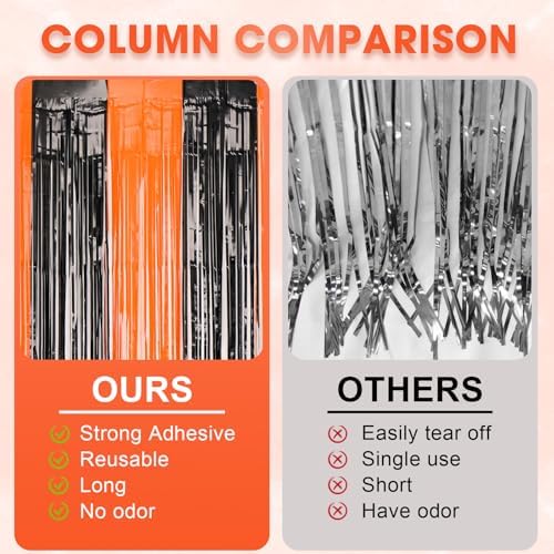 Voircoloria Black Orange Foil Fringe Backdrop Curtains,3.3x8.2ft, 3 Pack - Image 5