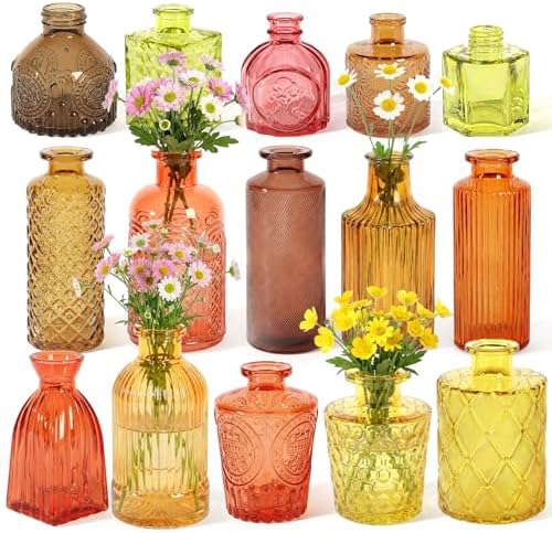 Set of 15 Gold Colored Glass Bud Vases Small Textured Flower Vases by saiguomi