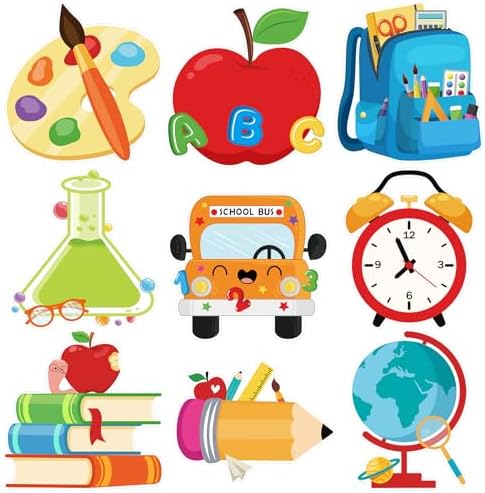 54Pcs Back to School Cutouts, Classroom Theme Bulletin Board Decoration, First Day of School Paper Cut-Outs for Teacher Students Party Supplies Classroom Office Chalkboard Door Wall Decor by PAIVSUN