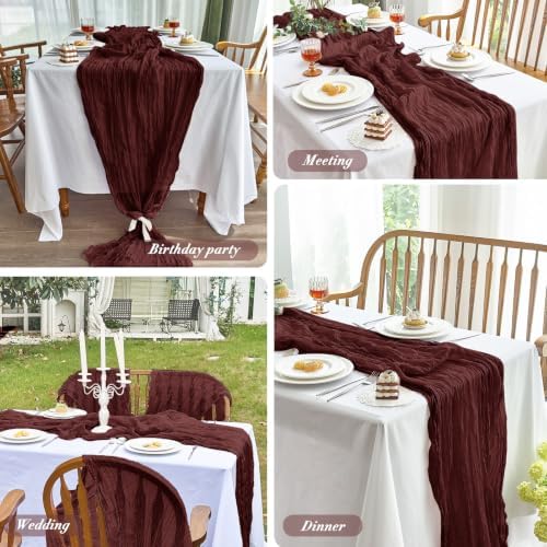 2 Pack Fall Table Runner Burgundy Red Cheesecloth for Home Christmas Party - Image 6