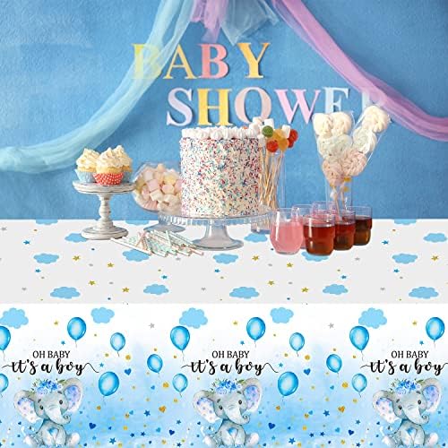 6 Pack Elephant Tablecloth Decorations, Plastic Tablecloth Table Cover Backdrop for Baby Boy Girl Gender Baby Shower Party Supplies, 54 x 108 Inch, Blue - Image 5