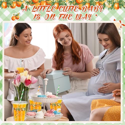 Pickmesh 50 Pcs Little Cutie Baby Shower Plastic Cup with Lid Straw, 12 oz - Image 6