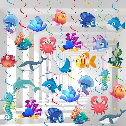 32 Pcs Under the Sea Party Hanging Swirl Decorations Ocean Party Supplies by FruitfulJewelry