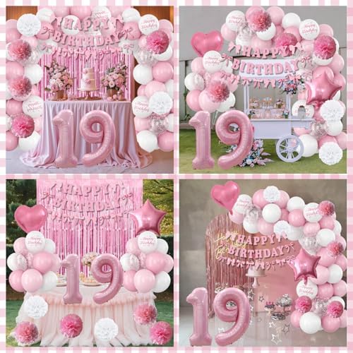19th Birthday Decorations Girls Pink Number 19 Balloon Bow Coquette Party - Image 6