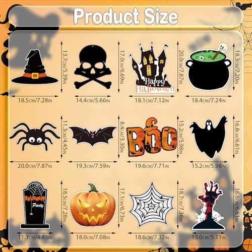 PartyGarden Halloween Hanging Swirl Decorations - 36 Pcs Hanging Spooky Ceiling Decor with Ghost, Pumpkin, Skull for Home, Office, Party - Image 6