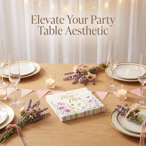 50PCS Floral Miss to Mrs Napkins 13 x 13 Inches, Wildflower Bridal Shower Paper Napkins Luncheon Dessert Cocktail Napkins Disposable for Love in Bloom Wedding Bachelorette Party Decorations - Image 6