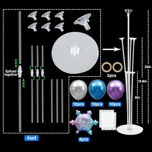 Naozinebi 4 Sets Snowflake Birthday Party Balloons Stand Kit Party Decor - Image 2