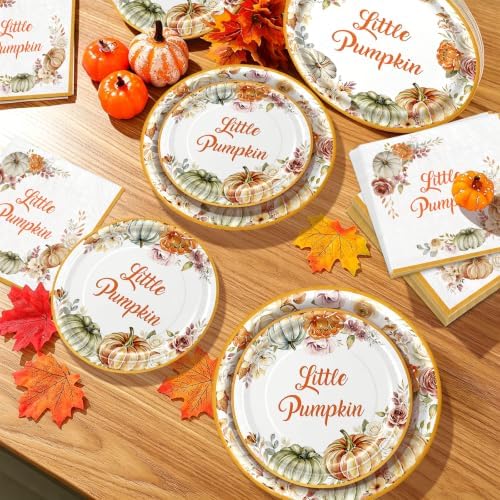 180Pcs Little Pumpkin Baby Shower Plates and Napkins Set,Serves 60 - Image 4
