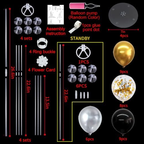 TONIFUL 4 Set Black Gold Silver Balloon Stand Balloon Centerpiece for Table - Image 2