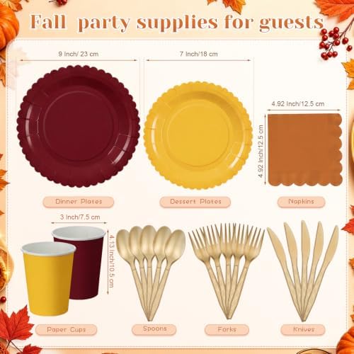 Zhehao 350 Pcs Orange Brown Fall Party Supplies Serve 50 Guests - Image 3