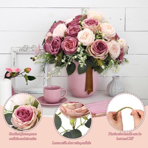 Geosar 8 Bundles Artificial Peonies Flowers,Dusty Pink, Dusty Rose - Image 3
