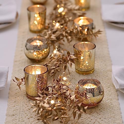 LETINE Gold Mercury Glass Votive Candle Holders - Set of 36 | Elegant Gold Tealight Candle Holders for Table Centerpieces, Weddings, Rehearsal Dinners, Halloween & Thanksgiving Decorations Indoor - Image 3