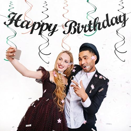 Sage-Green Blush-Pink Black Birthday Party-decorations - 21pcs Girls Woman Happy Banner Garland, Paper Streamers Lanterns,Flower Tissue Pom Poms Fan Supplies,Wall Backdrop Decor Huglony - Image 7