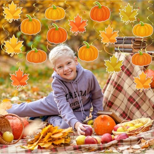 36pcs Thanksgiving Fall Pumpkin Maple Leaf Hanging Swirls Decorations,Autumn Fall Thanksgiving Hanging Swirls Streamers Ceiling Swirl for Fall Home Classroom Harvest Party Decorations - Image 6