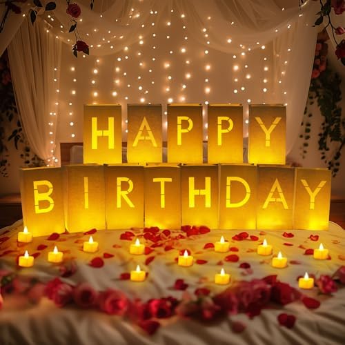 Homemory Happy Birthday Light Up Letters, Luminary Bags with 24 Tea Lights - Image 3