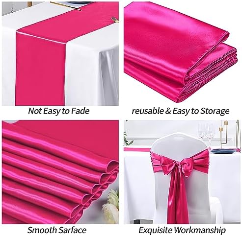 SiinvdaBZX 4 Pcs Hot Pink Satin Table Runner 12 x 108 inches Long - Image 6