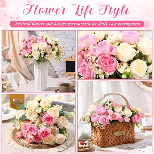 Geosar 8 Bundles Artificial Peonies Flowers,Pink, Champagne - Image 5