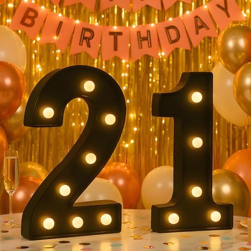 21st Birthday Decorations for Her Him, Black Light-Up Number 21 Sign, Battery-Operated Illuminated Party Table Decoration Backdrop Wall Decor, 21st Birthday Gifts for Him Her ZJDZTK by ZJDZTK