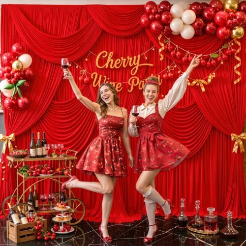 8 Panels Red Backdrop Curtain for Parties Wedding Wrinkle Free Red Photo Curtains Backdrop Drapes Fabric Decoration for Christmas Birthday Party Baby Shower 40ft(W) x 10ft(H) - Image 2