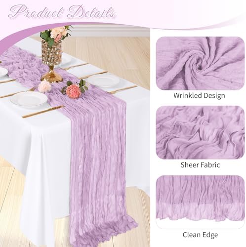 3 Pack Lavender Cheesecloth Table Runner, 17 x 108 inch, Semi Sheer Boho Cheese Cloth Fabric Table Runner Bulk for Wedding, Birthday, Party, Holiday, Home Decor (Lavender) - Image 4