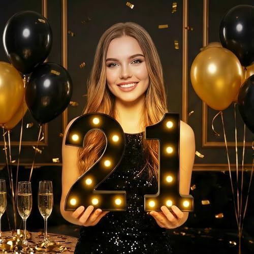 21st Birthday Decorations for Her Him, Black Light-Up Number 21 Sign, Battery-Operated Illuminated Party Table Decoration Backdrop Wall Decor, 21st Birthday Gifts for Him Her ZJDZTK - Image 2
