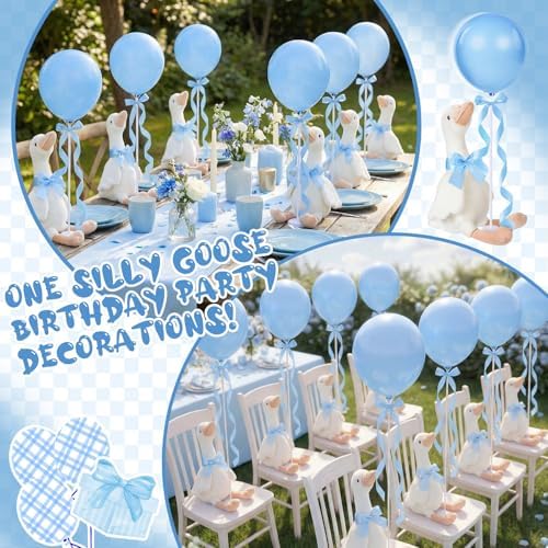 Chunful 10 Set Blue One Silly Goose 1st Birthday Decoration 11.8 Inch Soft Goose Stuffed Animal Baby Shower Centerpieces Swan Stuffed Animal with Balloon Table Decor for Wedding Gift Party Favor - Image 3