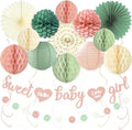 Sage Green Blush Pink Baby Shower Decorations with Sweet Baby Girl Banner by Aonor