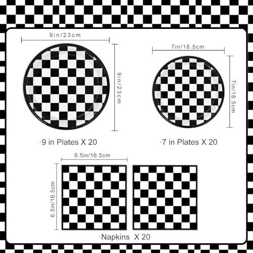 Oigco 60 PCS Race Car Birthday Party Decorations, Checkered Flag Plates and Napkins for Cars Birthday Decorations, Serves 20 - Image 2
