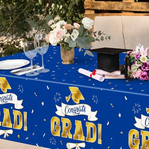 2Pack 2026 Graduation Decorations, 108" X 54" Graduation Tablecloth, Bluegold Disposable Table Cover for Grad Party Favors Supplies, Rectangle Plastic Tablecover for Class 2026 Congrats Grad for Kids - Image 5