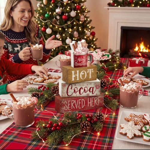 Moucuny 4 Pcs Christmas Table Decor for Home Kitchen, Wooden Coffee Cocoa - Image 5