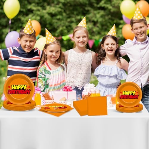 96pcs Anime Theme Birthday Paper Plates and Napkins Cartoon Anime Party Supplies Orange And Red Stars Disposable Dinnerware Tableware Set for Kids Birthday Baby Shower Decoration Serve 24 - Image 5