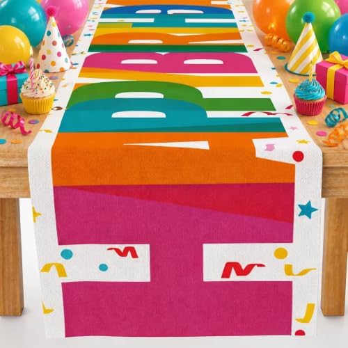 Birthday Decorations - Happy Birthday Table Runner | Happy Birthday Decorations for Home Party Kitchen Dining Table Decor - Birthday Party Favors Supplies by OHOME