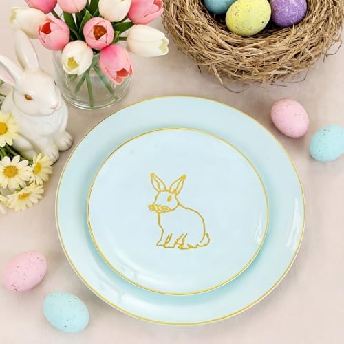 KIRE 60 Pieces Easter plates with Gold Bunny-Mint Green Plastic Plates include 30Pieces 10.25inch Dinner Bunny and 30Pieces 7.5inch Green Dessert/Salad Plates for Easter Day - Image 3