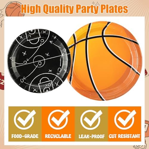 96Pcs Basketball Party Plates Supplies Sports Theme Tableware Decorations Disposable Paper Plates Napkins Forks for Kid Birthday, Serves 24 - Image 3