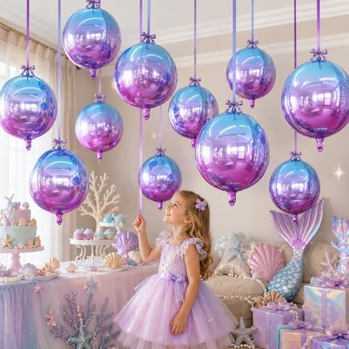 Togvu Blue Purple Round Foil Balloons 9PCS 22Inch Large 4D Gradient Balloon - Image 6