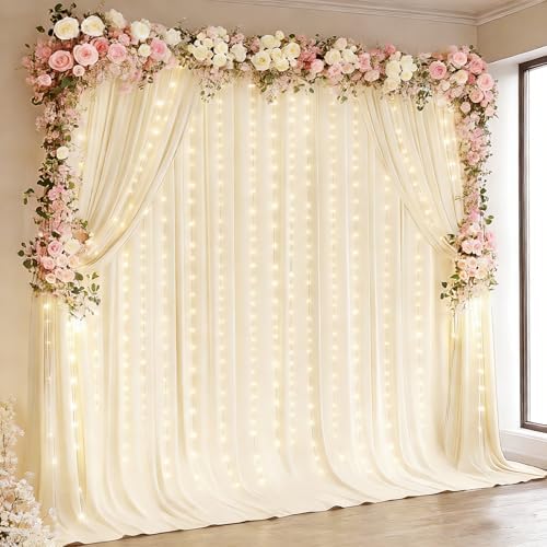 Light Champagne Backdrop Curtains with Lights String for Parties,10x10FT Wrinkle Free Wedding Photo Backdrop Curtains for Baby Shower Birthday Ceremony Reception Home Party Decorations-5ft x 10ft by Partisky