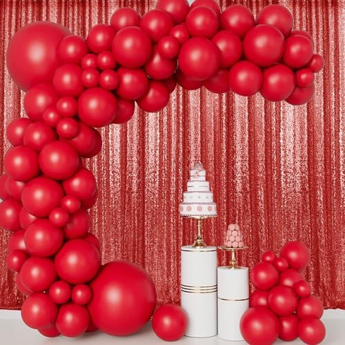 2×8FT-6PCS Red Sequin Backdrop Curtains Panels, Photography Backdrop Glitter Curtains Fabric Background for Christmas Wedding Party Decor - Image 3