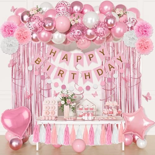 Pink Birthday Party Decorations Women Girls Birthday Party Supplies by OuddyParty