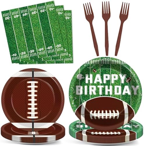 100 Pcs Football Party Supplies Set Football Birthday Plates and Napkins Sports Party Tableware Packs Decorations Sports Disposable Paper Plates Napkins Forks Serve 25 by Qyeahkj