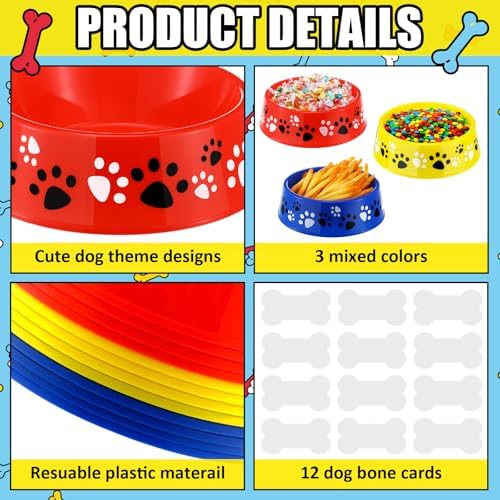 CroBlissful 12 Set Dog Paw Bowl Puppy Birthday Party Decor,Red Blue Yellow - Image 3