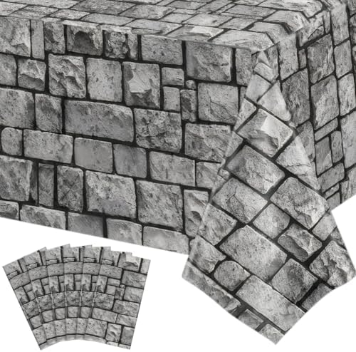 6 Pack Stone Wall Plastic Tablecloths, Medieval Castle Party Decorations by NatNarr