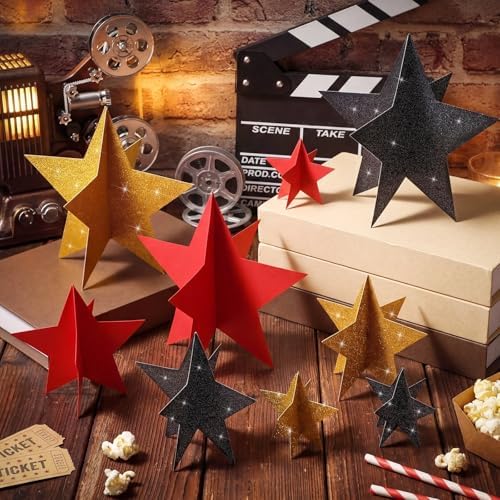 Sinload 45 Piece 3D Glitter Star Centerpieces Red Black Gold Party Decor - Image 4