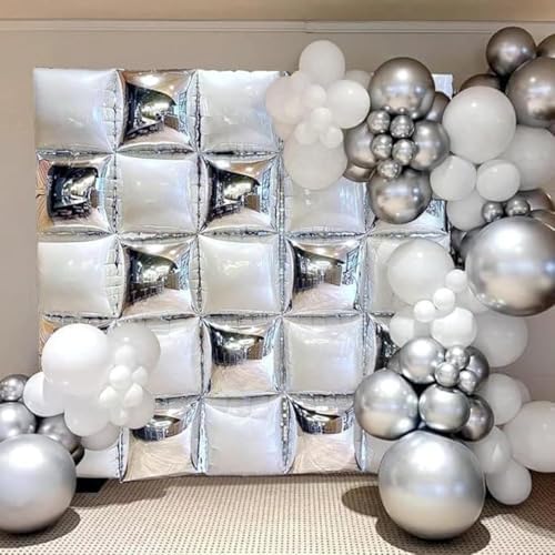 25PCS Pearl White Silver Square Foil Balloons Wall Backdrop - Image 3