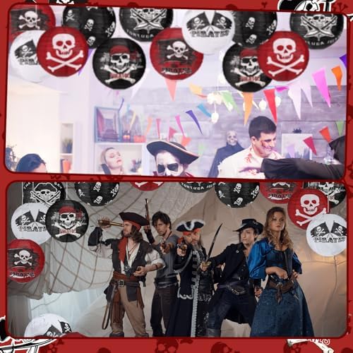Panelee 12 Pcs Pirate Theme Paper Lanterns Birthday Party Decorations 8 Inch Hanging Round Paper Lanterns for Halloween Party Decorations Holiday Indoor Outdoor Ceiling Ornament Supplies - Image 6