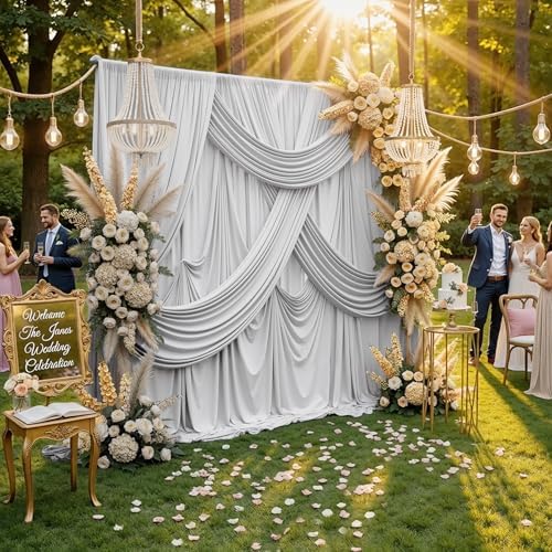 20ft x 10ft Wrinkle Free Silver Backdrop Curtain for Parties, Thick Polyester Backdrop Drapes for Wedding Space Birthday Party Background Baby Shower Decor - Image 5