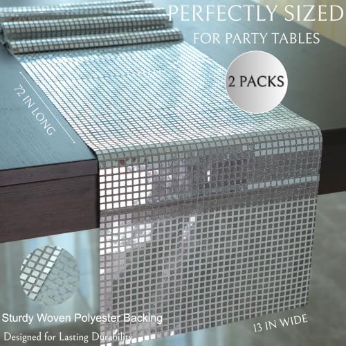 13 X 72 Inches Silver Disco Party Table Runner Glitter Mirror Decor 2Pcs - Image 2
