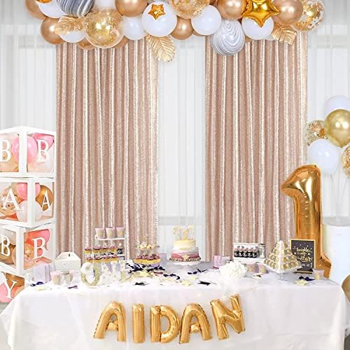 Poise3EHome Champagne Sequin Backdrop Curtains,2 Pcs 2FTx8FT Glitter Panels for Party Halloween Birthday Party Baby Shower Wedding Christmas Thanksgiving Holiday Decor - Image 2
