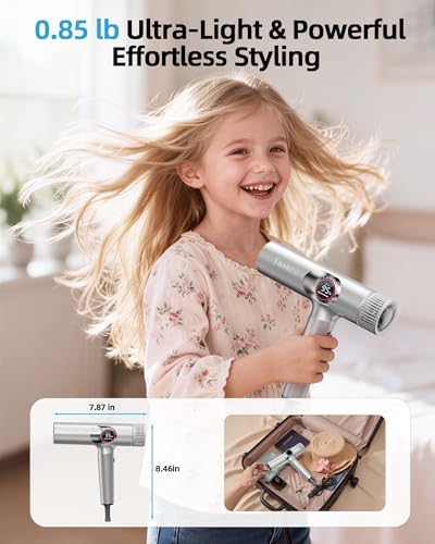 160,000 RPM High Speed Ionic Hair Dryer with Diffuser - Professional Brushless Motor for Fast Drying,Smart LED Display&NTC Heat Control, Quiet & Lightweight, Auto-Cleaning,for All Hair Types - Image 5