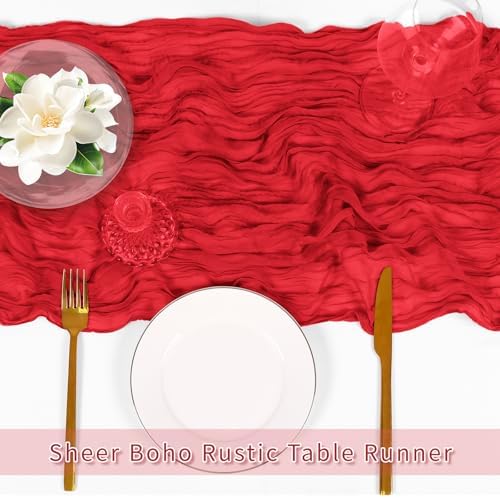 3 Pack Red Cheesecloth Table Runner, 17 x 108 inch, Semi Sheer Boho Cheese Cloth Fabric Table Runner Bulk for Wedding, Birthday, Party, Holiday, Home Decor (Red) - Image 5